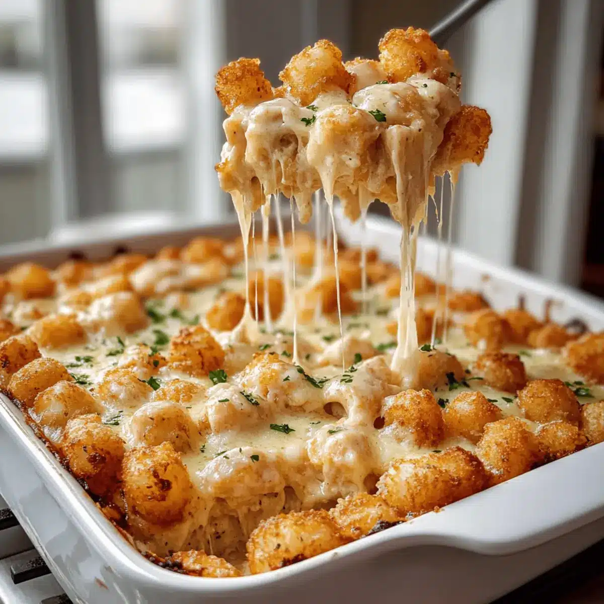 Comforting Chicken Alfredo Tater Tot Casserole in 35 Minutes 4 Chicken Alfredo Tater Tot Casserole