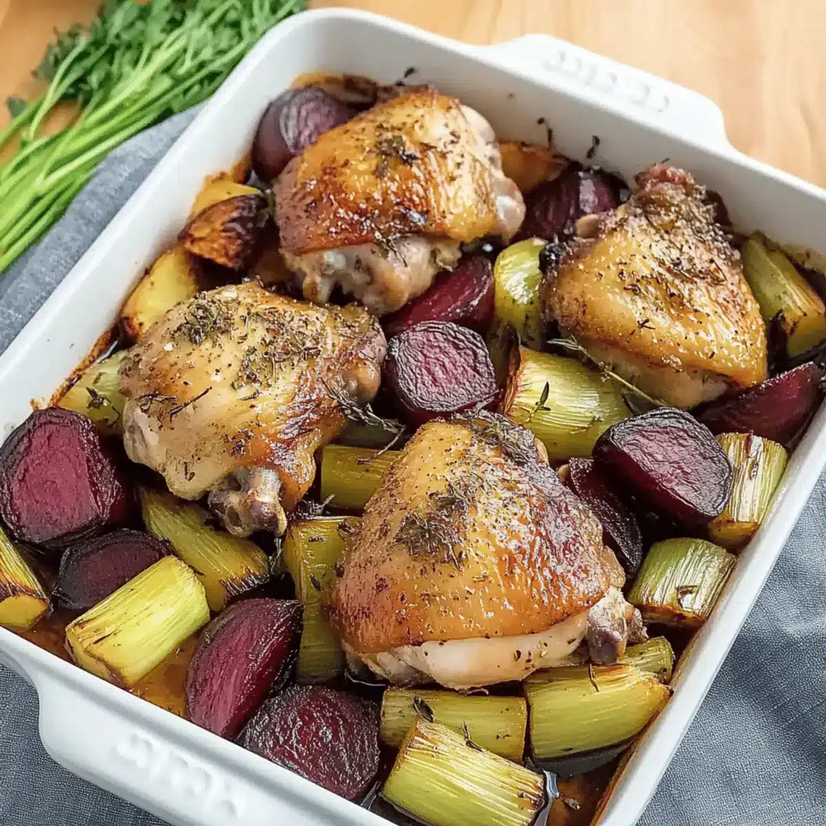 Balsamic Roasted Chicken Thighs with Root Vegetables Bliss 4 Balsamic Roasted Chicken Thighs with Root Vegetables