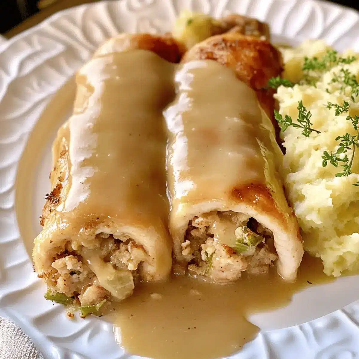 Stuffing Roll Ups with Creamy Gravy