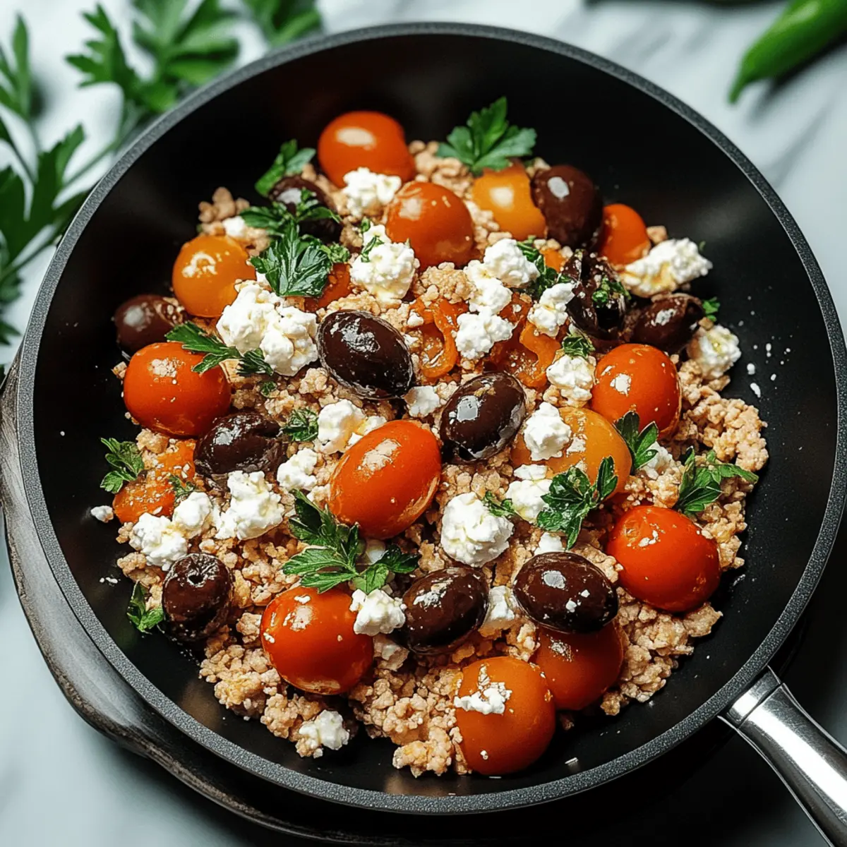 Mediterranean Keto Ground Chicken Skillet with Olives and Feta Delight 4 Mediterranean Keto Ground Chicken Skillet with Olives and Feta