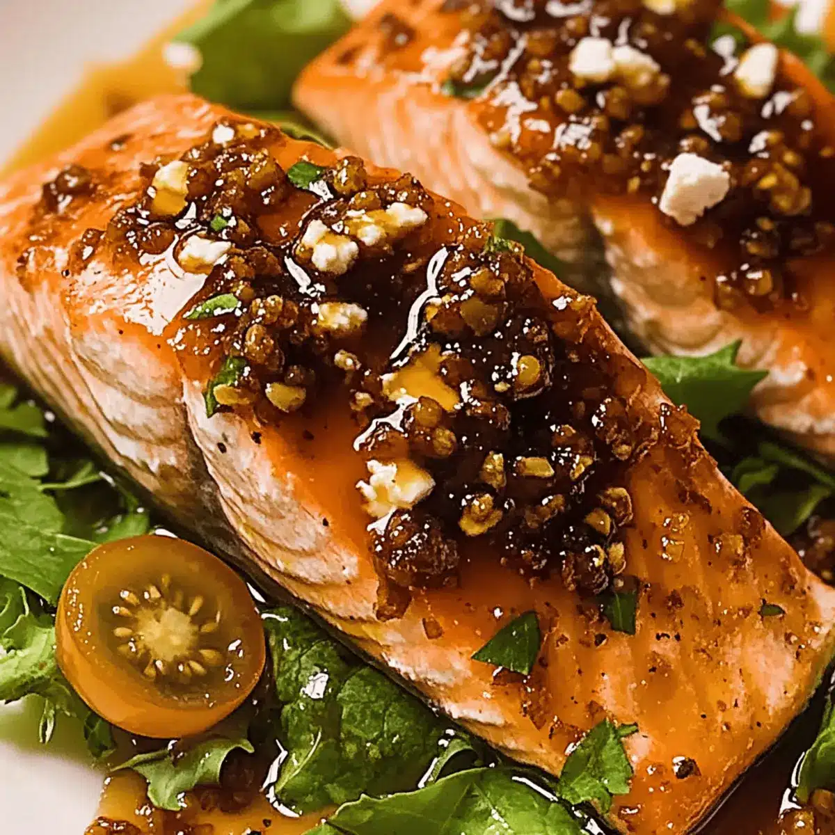 Sweet and Spicy Glazed Salmon Over Fresh Greens Delight 4 Glazed Salmon