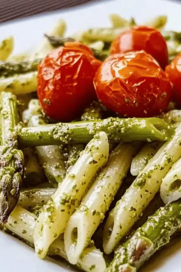 Asparagus Pesto Pasta with Roasted Tomatoes ztizuc