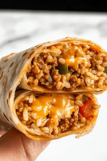 Cheesy Ground Chicken and Rice Burritos