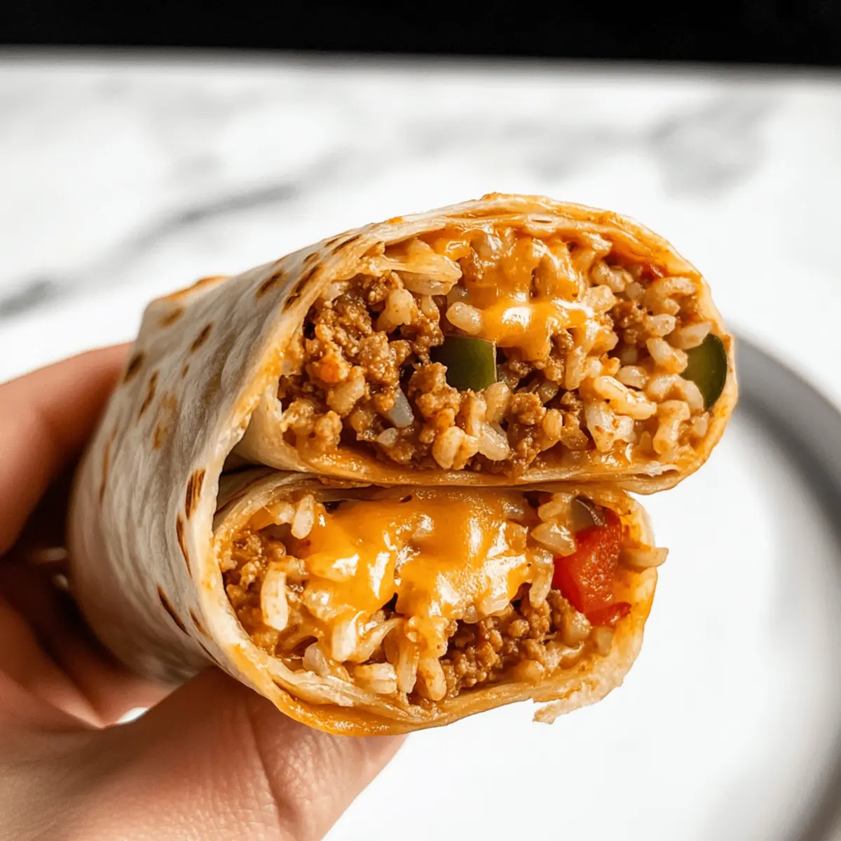 Cheesy Ground Chicken and Rice Burritos