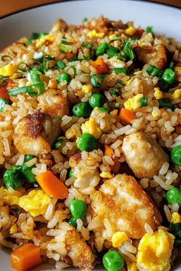 High Protein Crispy Garlic Chicken Fried Rice